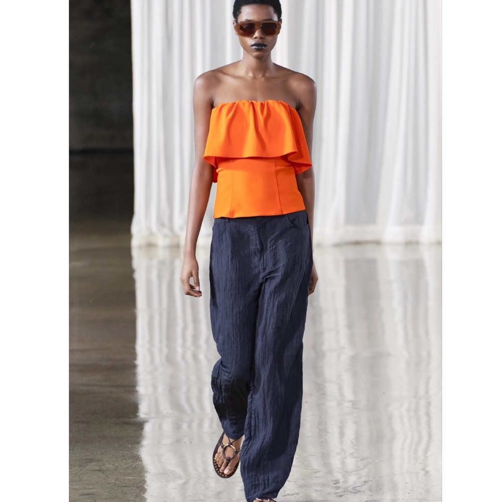 New - Zara orange bright ruffle tube top statement top summer boho